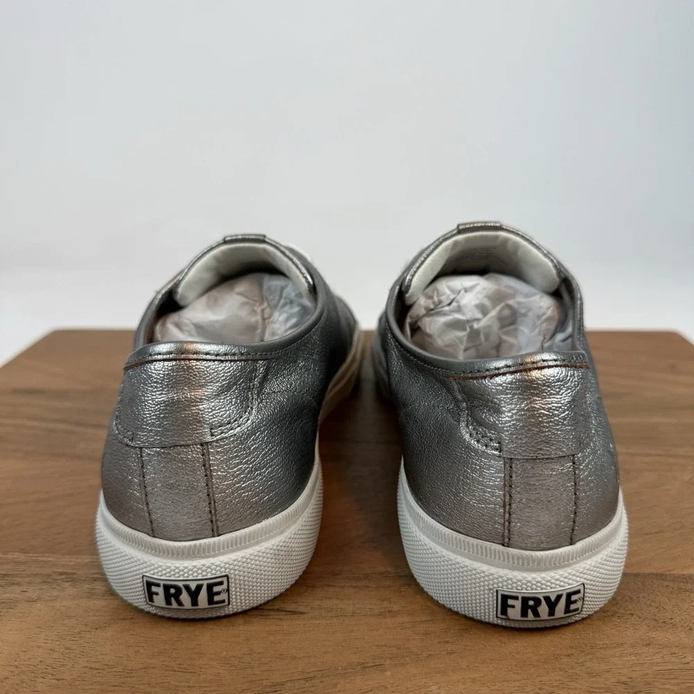 New Womens Frye Gia Pewter Metallic Leather Sneakers Shoes Size 9 M‎